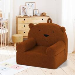 CASART Kids Bear Sofa Toddler Foam Couch w/ Fleece Fabric Cover Reading Chair in Brown