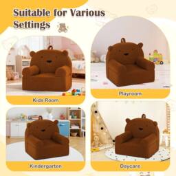 CASART Kids Bear Sofa Toddler Foam Couch w/ Fleece Fabric Cover Reading Chair in Brown - thumbnail 7