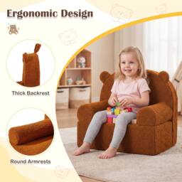 CASART Kids Bear Sofa Toddler Foam Couch w/ Fleece Fabric Cover Reading Chair in Brown - thumbnail 5