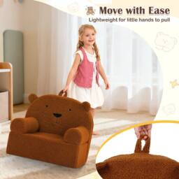 CASART Kids Bear Sofa Toddler Foam Couch w/ Fleece Fabric Cover Reading Chair in Brown - thumbnail 4