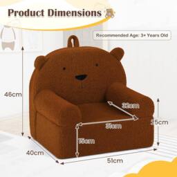 CASART Kids Bear Sofa Toddler Foam Couch w/ Fleece Fabric Cover Reading Chair in Brown - thumbnail 2