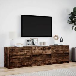 Berkfield Home TV Cabinet with LED Smoked Oak 180x34x50 cm Engineered Wood in Brown - Size: 180 x 34 x 50 cm - thumbnail 4