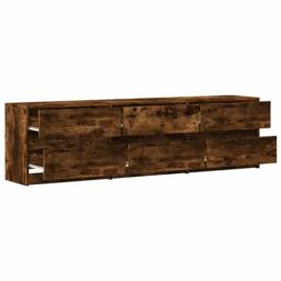 Berkfield Home TV Cabinet with LED Smoked Oak 180x34x50 cm Engineered Wood in Brown - Size: 180 x 34 x 50 cm - thumbnail 6