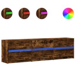 Berkfield Home TV Cabinet with LED Smoked Oak 180x34x50 cm Engineered Wood in Brown - Size: 180 x 34 x 50 cm - thumbnail 3