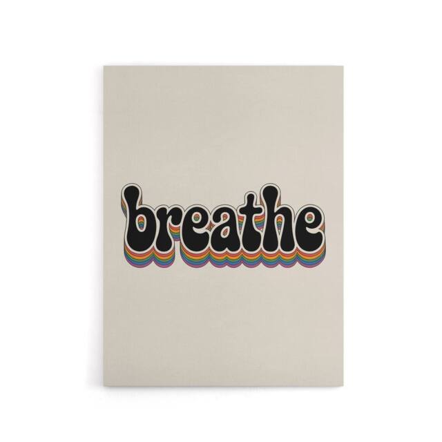 "Artery8 Breathe Funky Retro Rainbow Typography Canvas Wall Art Print in Beige - Size: W18"" x H24""" - image 1