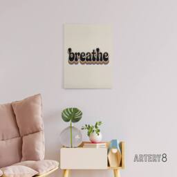 "Artery8 Breathe Funky Retro Rainbow Typography Canvas Wall Art Print in Beige - Size: W18"" x H24""" - thumbnail 3