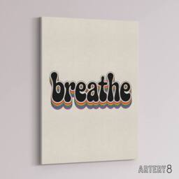 "Artery8 Breathe Funky Retro Rainbow Typography Canvas Wall Art Print in Beige - Size: W18"" x H24""" - thumbnail 2