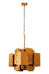 Orsina Modern Brass Finish Pendant Light, Four Bulb Metal Chandelier With Bold Square Frames, Overlapping Bands in Gold - thumbnail 4