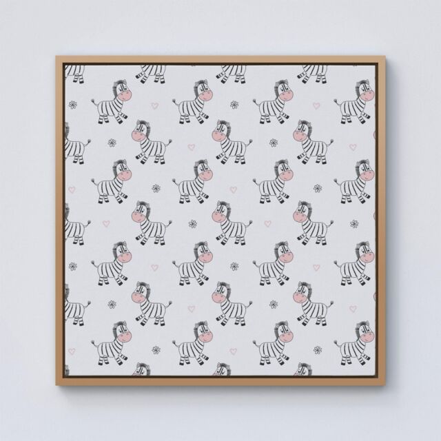 Warren Reed - Designer Cute Hand Drawn Zebra Framed Canvas in Light Brown - Size: w40 inch x h40 inch - image 1