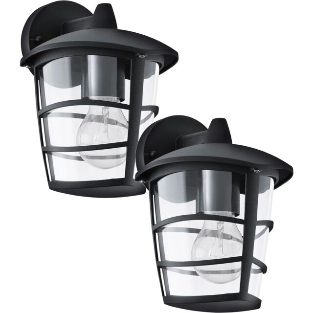 Loops 2 PACK IP44 Outdoor Wall Light Black Modern Lantern 1x 60W E27 Porch Lamp - image 1