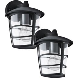 Loops 2 PACK IP44 Outdoor Wall Light Black Modern Lantern 1x 60W E27 Porch Lamp - thumbnail 1