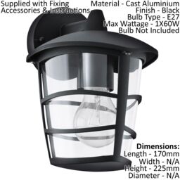 Loops 2 PACK IP44 Outdoor Wall Light Black Modern Lantern 1x 60W E27 Porch Lamp - thumbnail 2