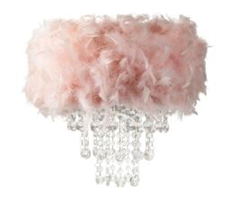 Happy Homewares Feather Pendant Light Shade with Transparent Acrylic Droplets in Pink - thumbnail 2