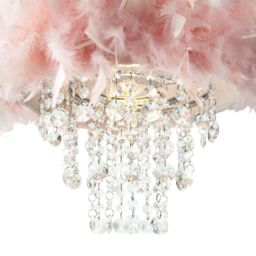 Happy Homewares Feather Pendant Light Shade with Transparent Acrylic Droplets in Pink - thumbnail 4
