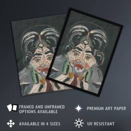 "Artery8 Head of a Woman Portrait Kubincan Wall Art Poster Print in Grey - Size: W12"" x H16""" - thumbnail 2