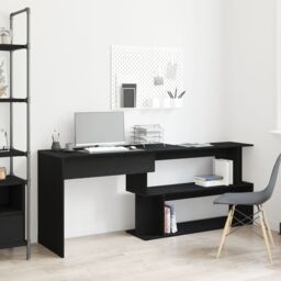 Berkfield Home Desk in Black Oak - 200x50x76 cm, Made with Engineered Wood - Size: 200 x 50 x 76 cm - thumbnail 4