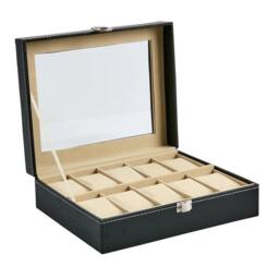 FLAVORA 10 Grids PU Leather Watch Display Box Collection Storage Case in Black