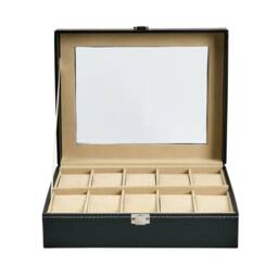 FLAVORA 10 Grids PU Leather Watch Display Box Collection Storage Case in Black - thumbnail 2