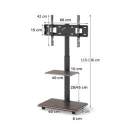 "Costway Rolling TV Stand Mobile TV Cart for 32""-75"" TVs W/Shelf&30° Tilt Mount in Black" - thumbnail 2