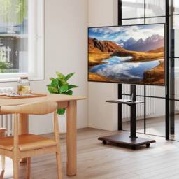 "Costway Rolling TV Stand Mobile TV Cart for 32""-75"" TVs W/Shelf&30° Tilt Mount in Black" - thumbnail 9