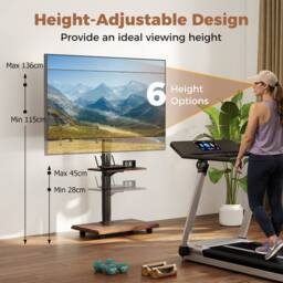 "Costway Rolling TV Stand Mobile TV Cart for 32""-75"" TVs W/Shelf&30° Tilt Mount in Black" - thumbnail 6