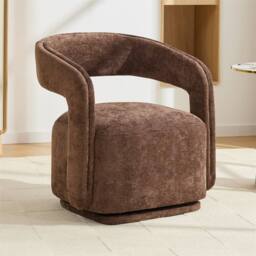 Direct Wicker Chenille 360 Degrees Swivel Armchair with Fabric Covered Wooden Base in Brown - Size: 1 Pack - thumbnail 1