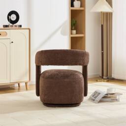 Direct Wicker Chenille 360 Degrees Swivel Armchair with Fabric Covered Wooden Base in Brown - Size: 1 Pack - thumbnail 5
