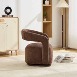 Direct Wicker Chenille 360 Degrees Swivel Armchair with Fabric Covered Wooden Base in Brown - Size: 1 Pack - thumbnail 4