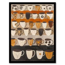 "Artery8 Rustic Earthy Tea Coffee Mugs Folk Art Retro Framed Art Print in Brown - Size: W12"" x H16""" - thumbnail 1