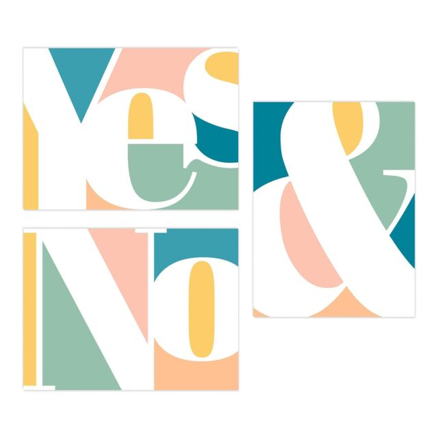 Wee Blue Coo Pack of 3 Symbol Typography Words Yes & No Pastel Colour Unframed Wall Art Living Room Prints Set - image 1