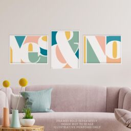 Wee Blue Coo Pack of 3 Symbol Typography Words Yes & No Pastel Colour Unframed Wall Art Living Room Prints Set - thumbnail 2