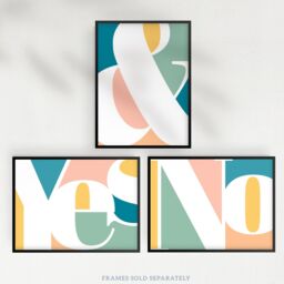 Wee Blue Coo Pack of 3 Symbol Typography Words Yes & No Pastel Colour Unframed Wall Art Living Room Prints Set - thumbnail 5