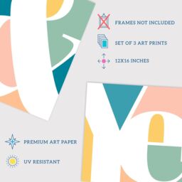 Wee Blue Coo Pack of 3 Symbol Typography Words Yes & No Pastel Colour Unframed Wall Art Living Room Prints Set - thumbnail 4