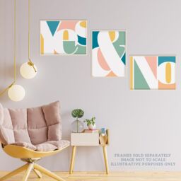 Wee Blue Coo Pack of 3 Symbol Typography Words Yes & No Pastel Colour Unframed Wall Art Living Room Prints Set - thumbnail 3