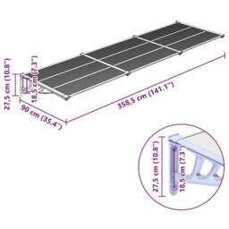 Berkfield Home Durable Door Canopy Grey & Transparent 358.5x90 cm Polycarbonate in Clear - thumbnail 6