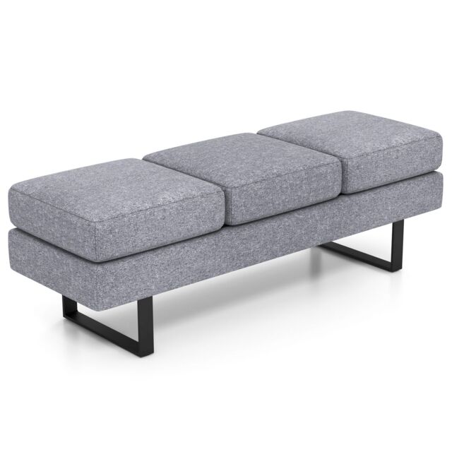 Gymax Upholstered Reception Bench Waiting Room Long Bench Footstool Office Chair in Grey - image 1