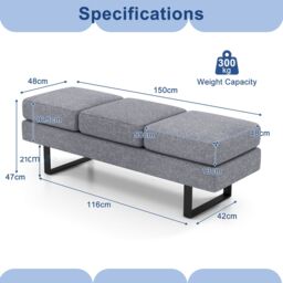 Gymax Upholstered Reception Bench Waiting Room Long Bench Footstool Office Chair in Grey - thumbnail 3