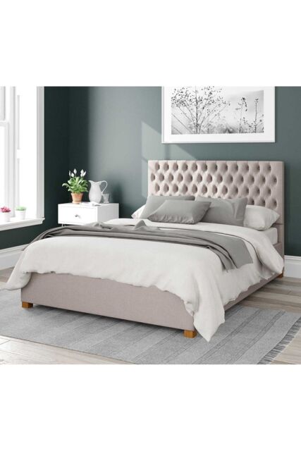 Aspire Nightingale Upholstered Ottoman Storage Bed, Eire Linen Fabric in Off-White - Size: King - image 1