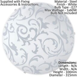 Loops Wall Flush Ceiling Light White Shade White With Satin Glass Bulb E27 1x60W - thumbnail 2