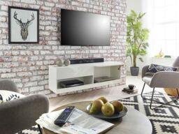 Moderna TV Stand Cabinet with LED Wall Mounted White Gloss 140cm - thumbnail 4