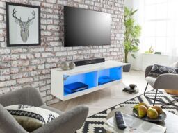 Moderna TV Stand Cabinet with LED Wall Mounted White Gloss 140cm - thumbnail 5