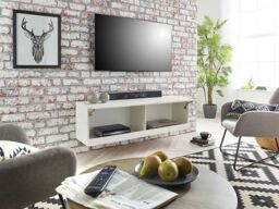 Moderna TV Stand Cabinet with LED Wall Mounted White Gloss 140cm - thumbnail 3