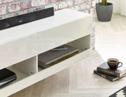 Moderna TV Stand Cabinet with LED Wall Mounted White Gloss 140cm - thumbnail 2