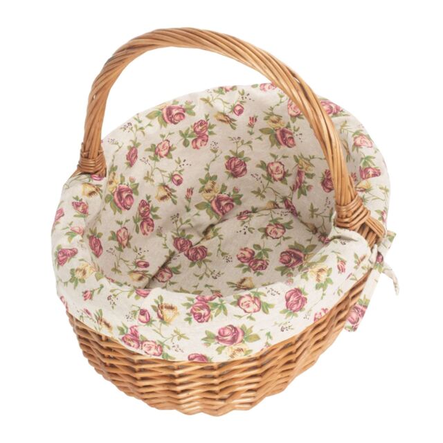 Red Hamper Wicker Cotton Lined Deluxe Shopping Basket in Brown - image 1