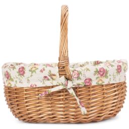 Red Hamper Wicker Cotton Lined Deluxe Shopping Basket in Brown - thumbnail 2