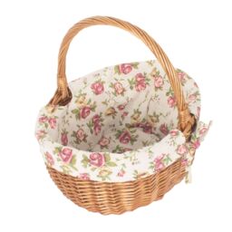 Red Hamper Wicker Cotton Lined Deluxe Shopping Basket in Brown - thumbnail 3
