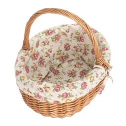 Red Hamper Wicker Cotton Lined Deluxe Shopping Basket in Brown - thumbnail 1