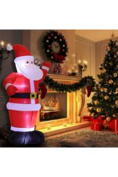 Living and Home 120cm Tall Christmas Inflatable Santa Claus putting up hand with LED Christmas Air Blown Decorations for Yard Lawn in Red - thumbnail 2