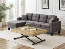 Vente-unique Extendable & Adjustable 2 - In - 1 Table - MDF & Steel - Natural in Black - thumbnail 6