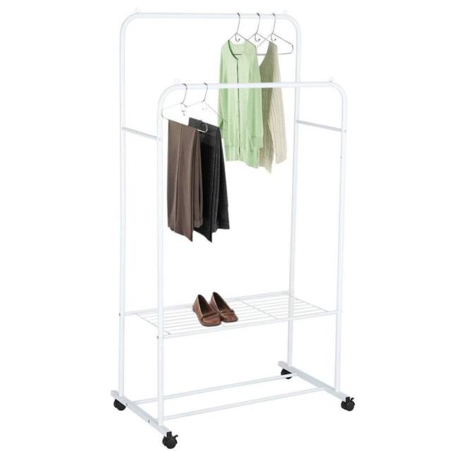KORVIXA Wheeled Metal Clothing Rack Garment Coat Shelving in White - Size: 900mm - image 1